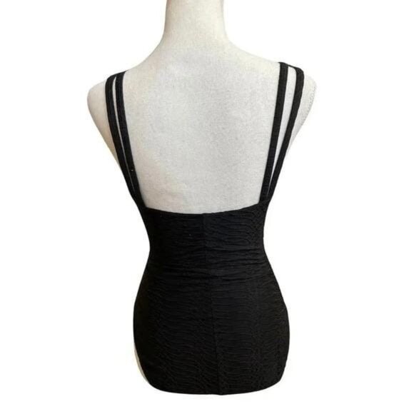 Vintage 1980s La Blanca Black One-Piece Swimsuit – Textured Fabric, Thick Strap - Picture 5 of 10